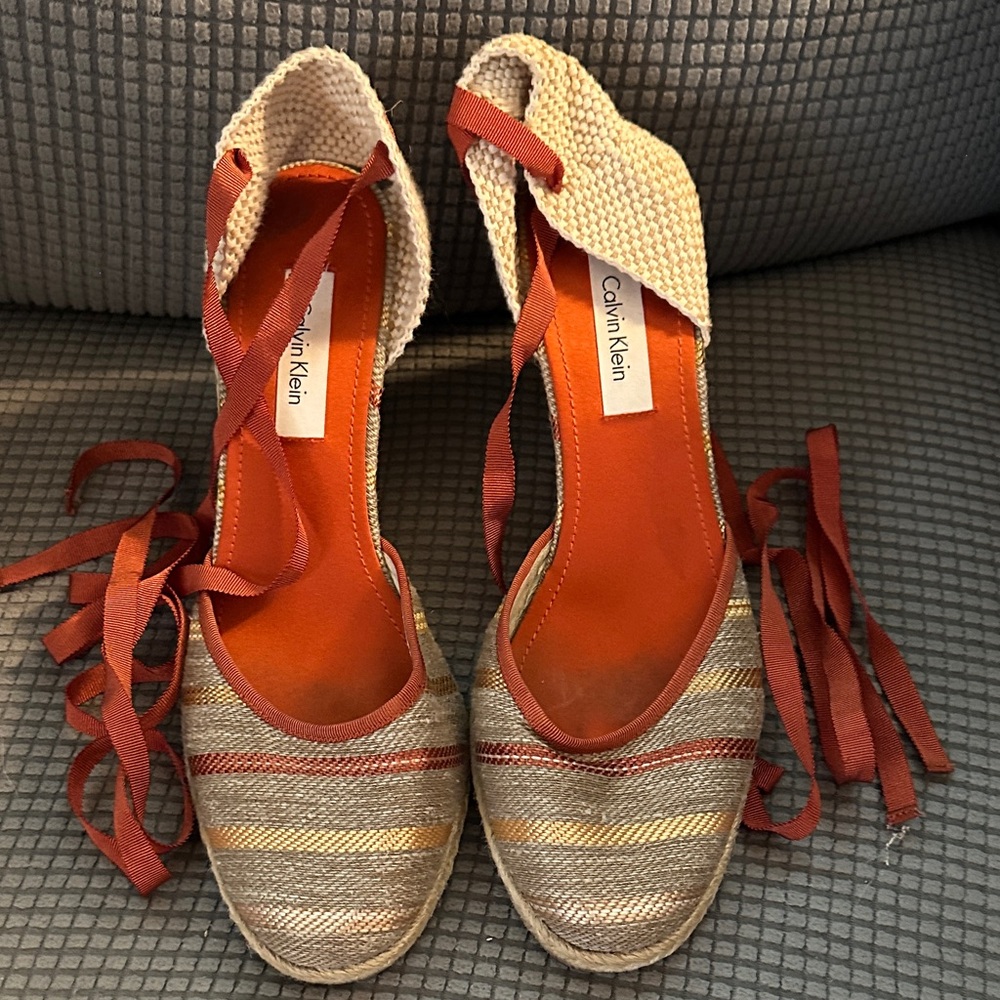 Calvin Klein Erin Women's Striped Espadrilles in Red and Tan